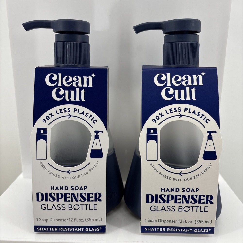 Clean Foaming Hand Soap Glass Dispenser Pump Eco Friendly Blue 2-pack